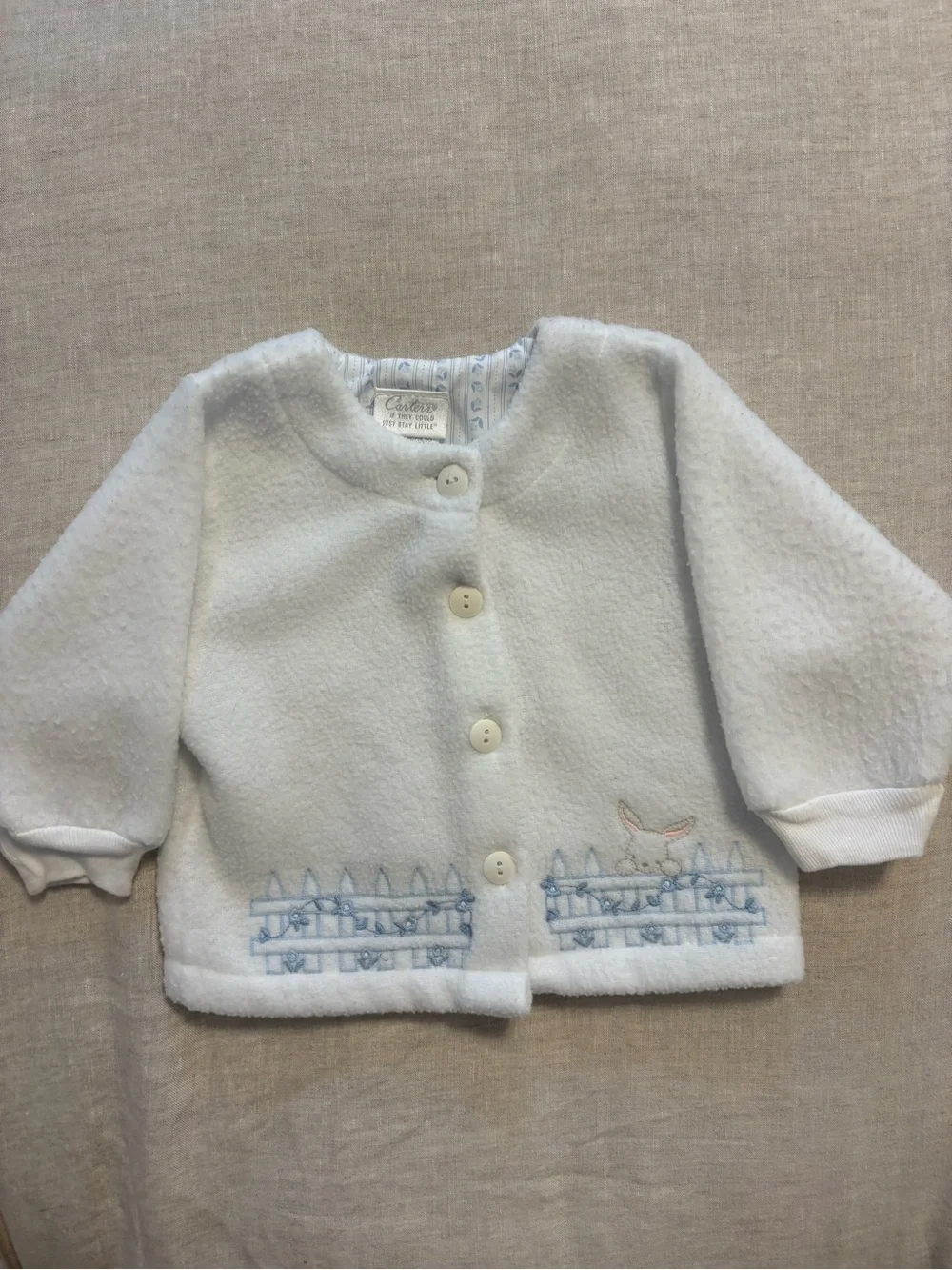 Vintage Carter’s Embroidered Bunny Fleece Cardigan 6-9M